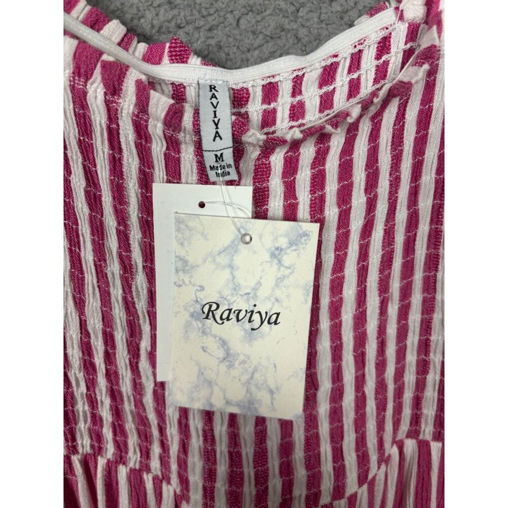 Raviya Pink & White Striped Tiered Smocked Maxi Cover Up Sleeveless Medium NWT's - Picture 7 of 8